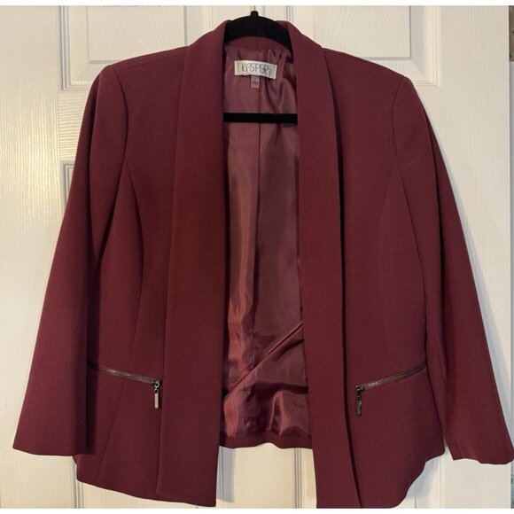 Kasper Suit Jacket Blazer 8 Maroon Plum Open Front 3/4 Long Sleeve NEW - Picture 3 of 16
